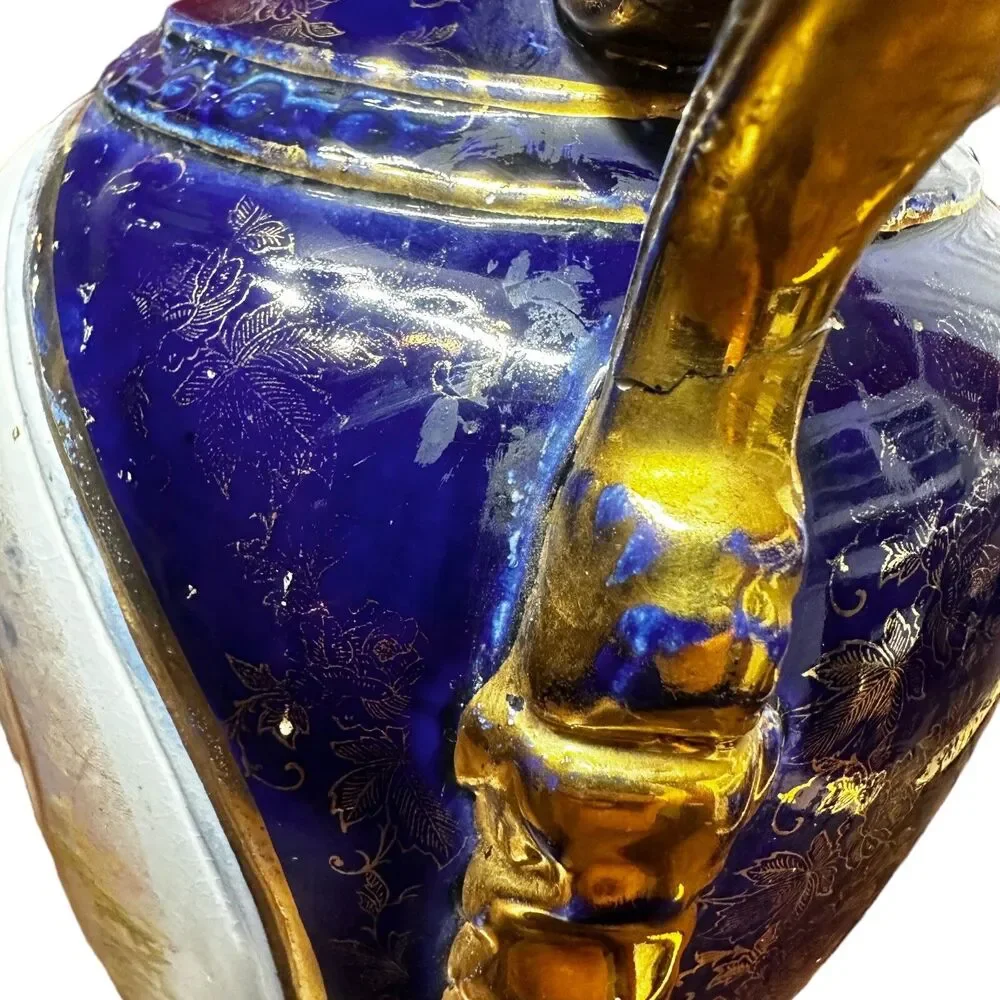Antique Kaufmann Portrait Vase Cobalt Blue Victoria Austria Porcelain Signed